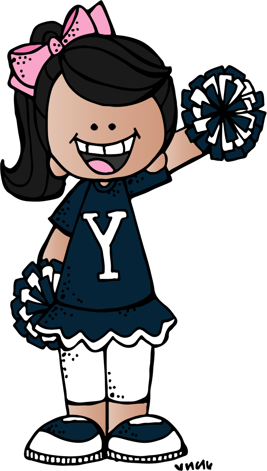 Cartoon Cheerleaderwith Pom Poms PNG Image