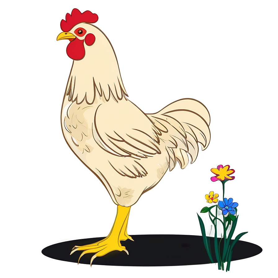 Cartoon Chicken With Flowers Png Jjn64 PNG Image