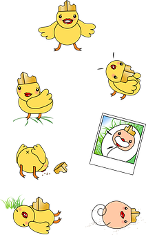 Cartoon Chicks Various Emotionsand Actions PNG Image