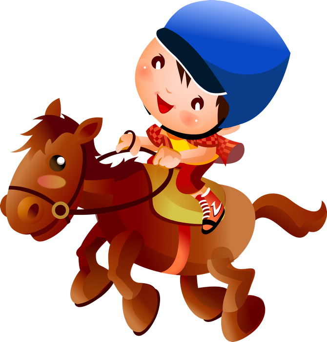 Cartoon Child Horse Riding PNG Image