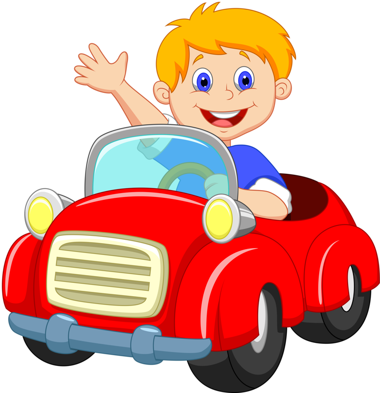 Cartoon Child Wavingin Red Car PNG Image