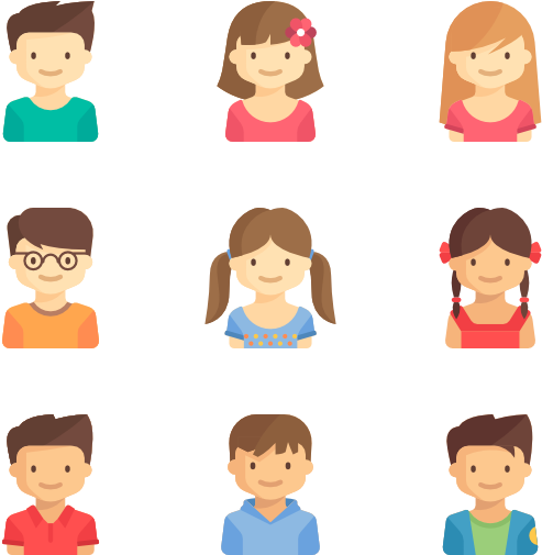 Cartoon Children Avatars Set PNG Image