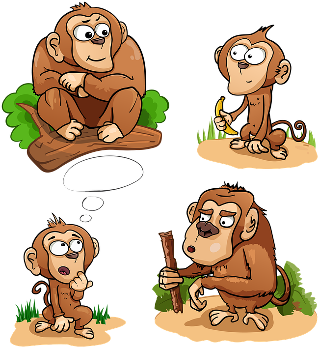 Cartoon Chimpanzees Various Expressions PNG Image