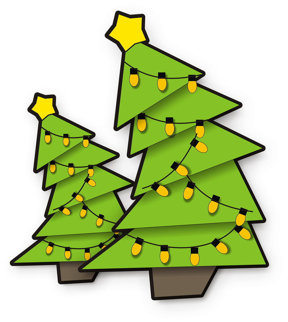 Cartoon Christmas Treeswith Lights PNG Image