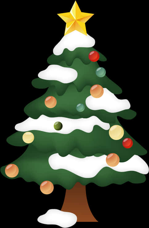 Cartoon Christmas Treewith Snowand Ornaments PNG Image