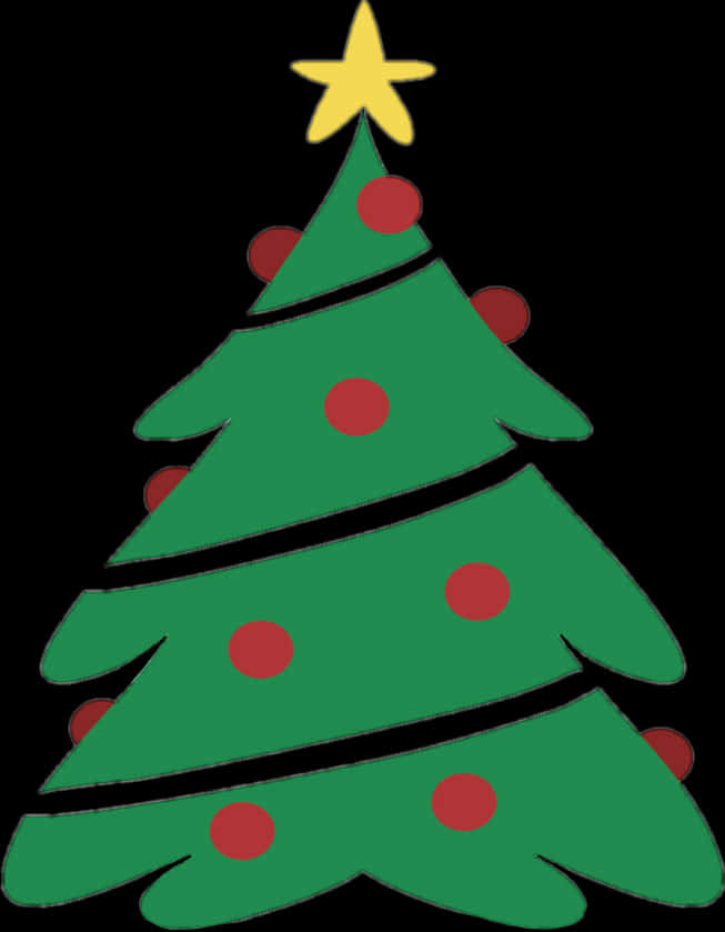 Cartoon Christmas Treewith Starand Ornaments PNG Image