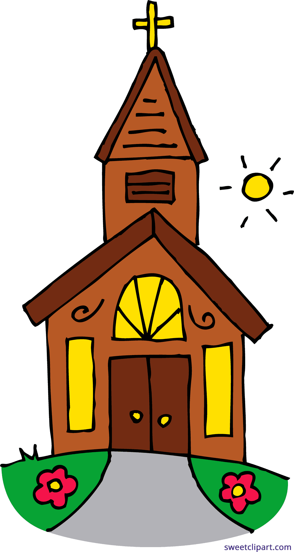 Cartoon Churchwith Sun Clipart PNG Image