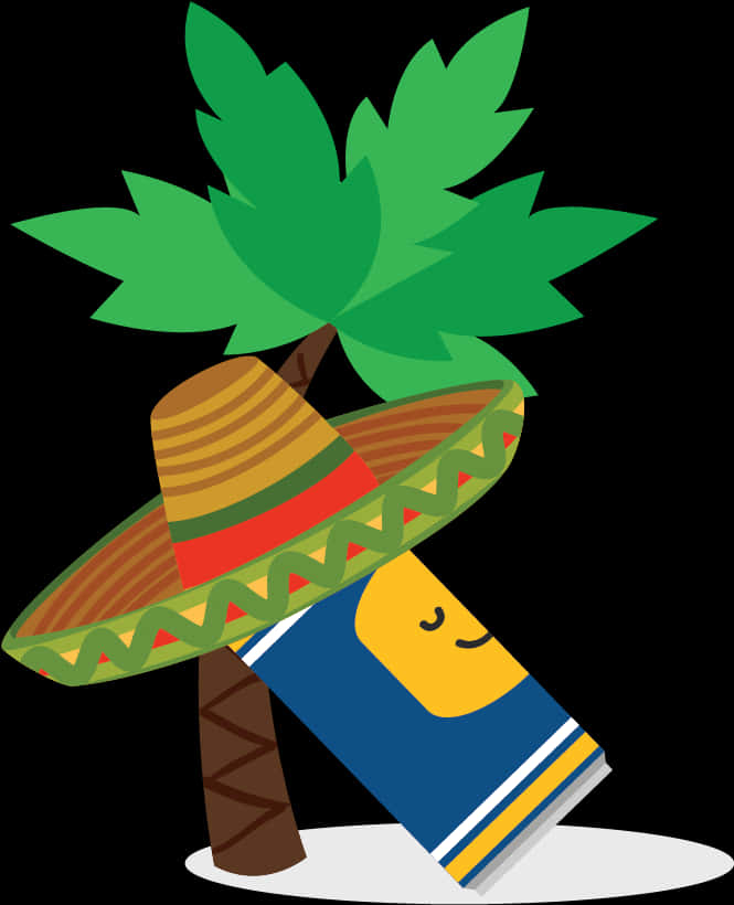 Cartoon Coconut Tree Wearing Sombrero PNG Image