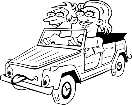 Cartoon Couple Driving Jeep PNG Image