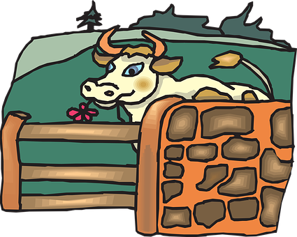 Cartoon Cow Over Fence PNG Image