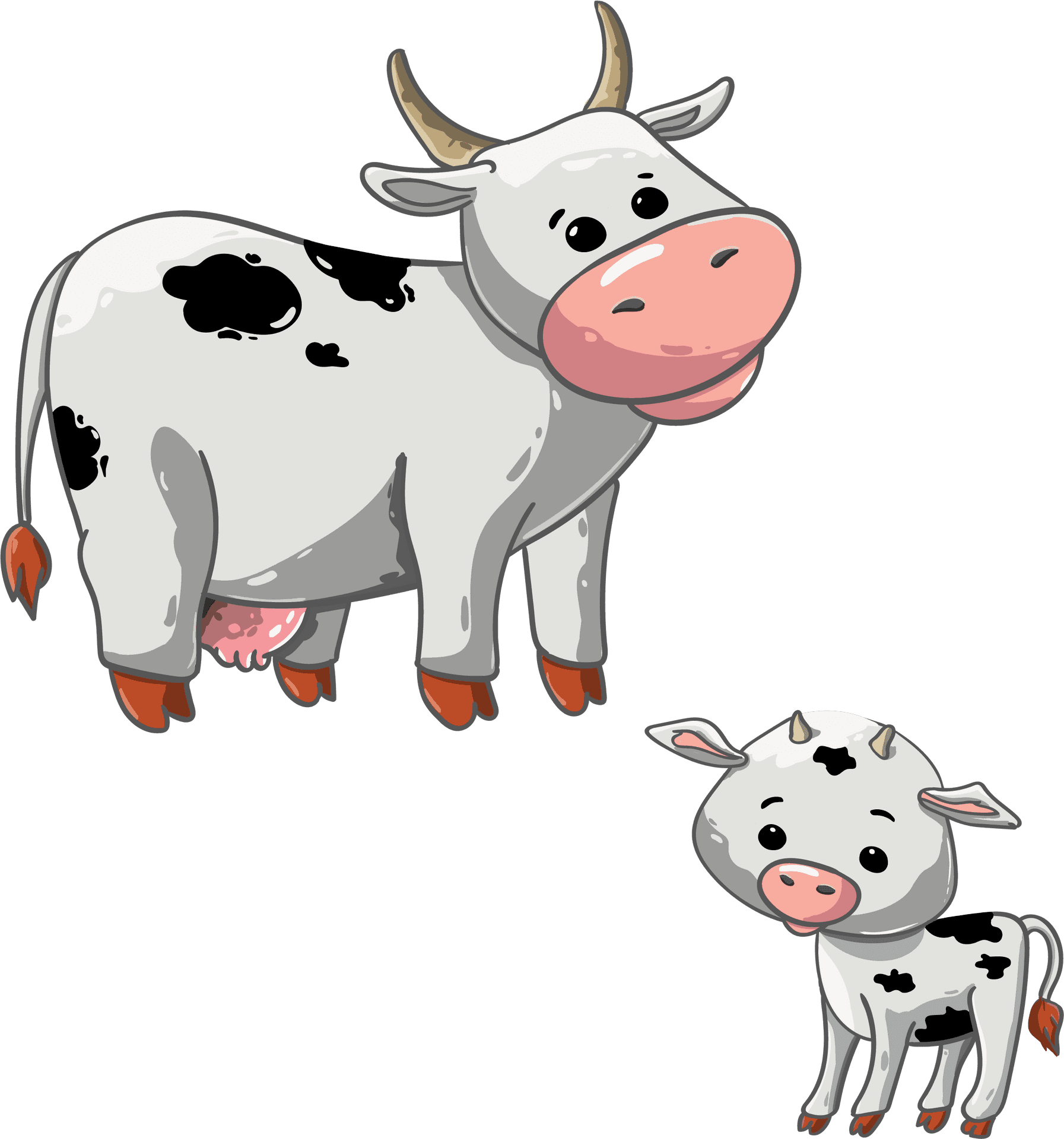 Cartoon Cowand Calf Illustration PNG Image