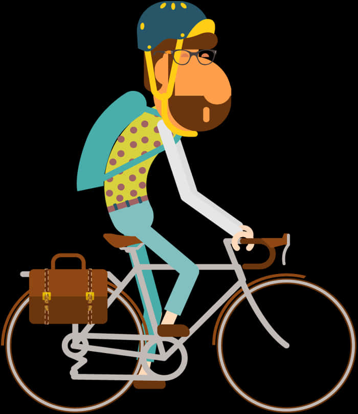 Cartoon Cyclistwith Helmetand Bag PNG Image