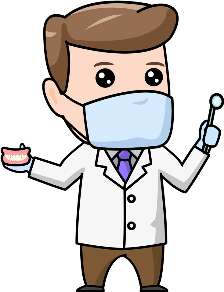 Cartoon Dentist Holding Toolsand Teeth Model PNG Image