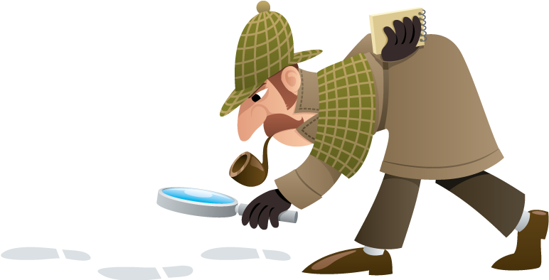 Cartoon Detective Examining Clues PNG Image