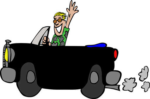 Cartoon Driver Waving From Car PNG Image