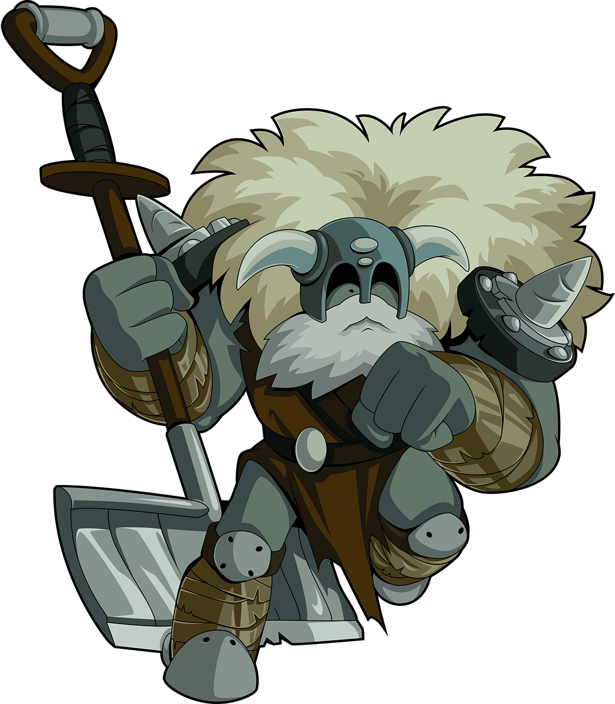 Cartoon Dwarf Knightwith Axeand Hammer PNG Image