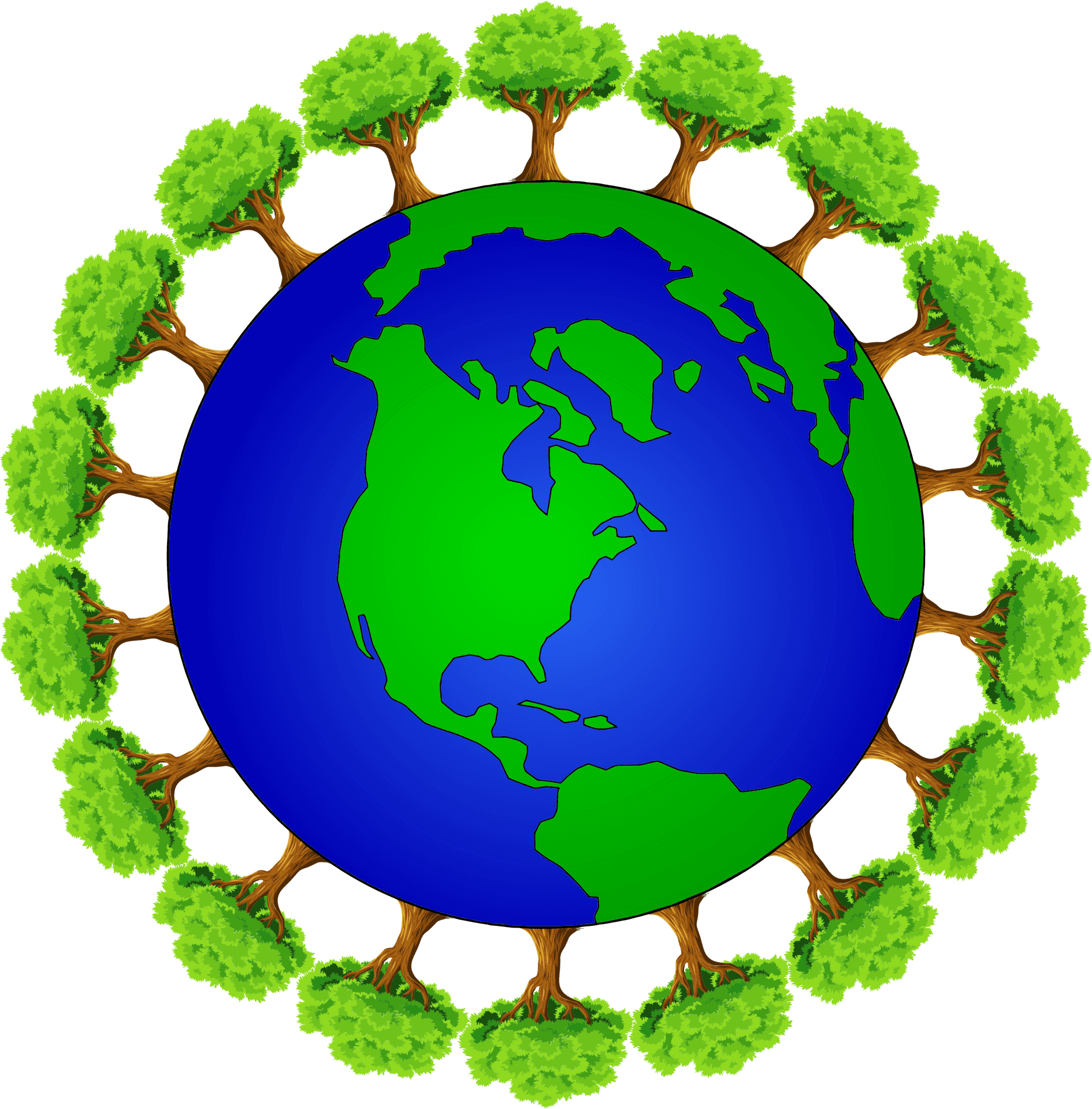 Cartoon Earthwith Trees Circle PNG Image