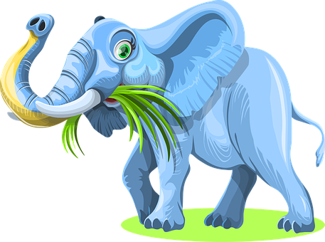 Cartoon Elephant Chewing Grass PNG Image