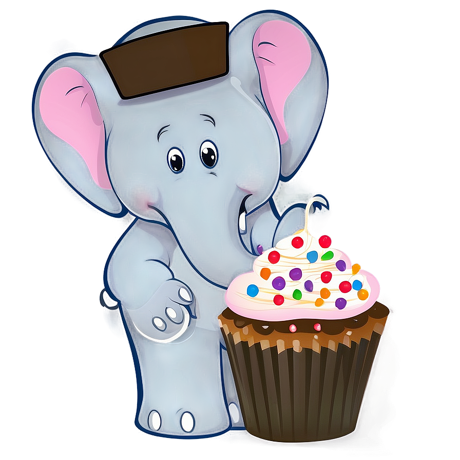 Cartoon Elephant With Cupcake Png Qfo74 PNG Image