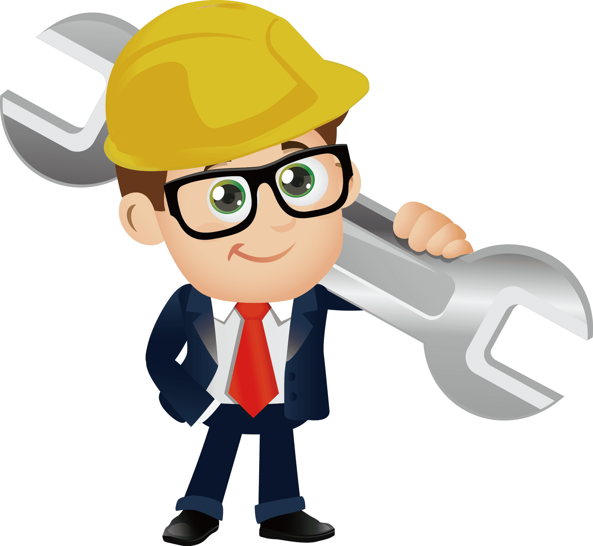 Cartoon Engineer Holding Wrench.png PNG Image