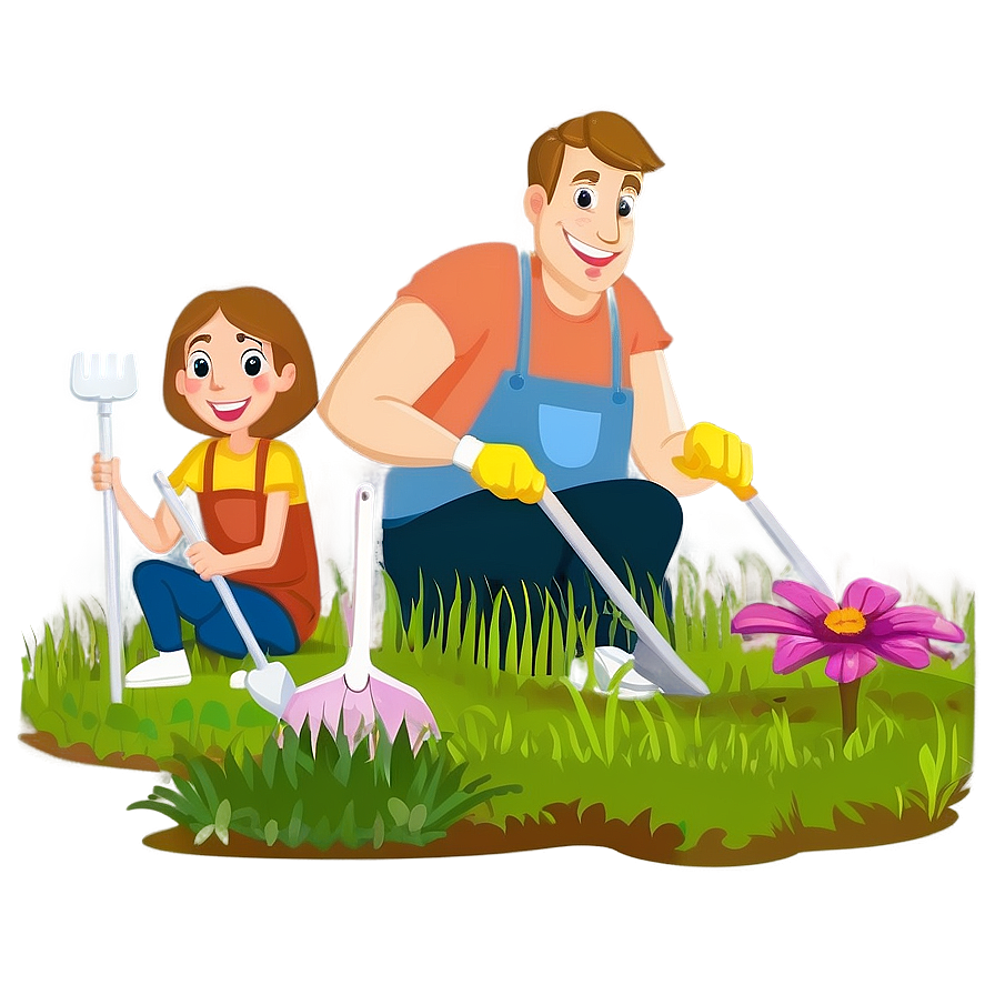 Cartoon Family Gardening Png Nex PNG Image