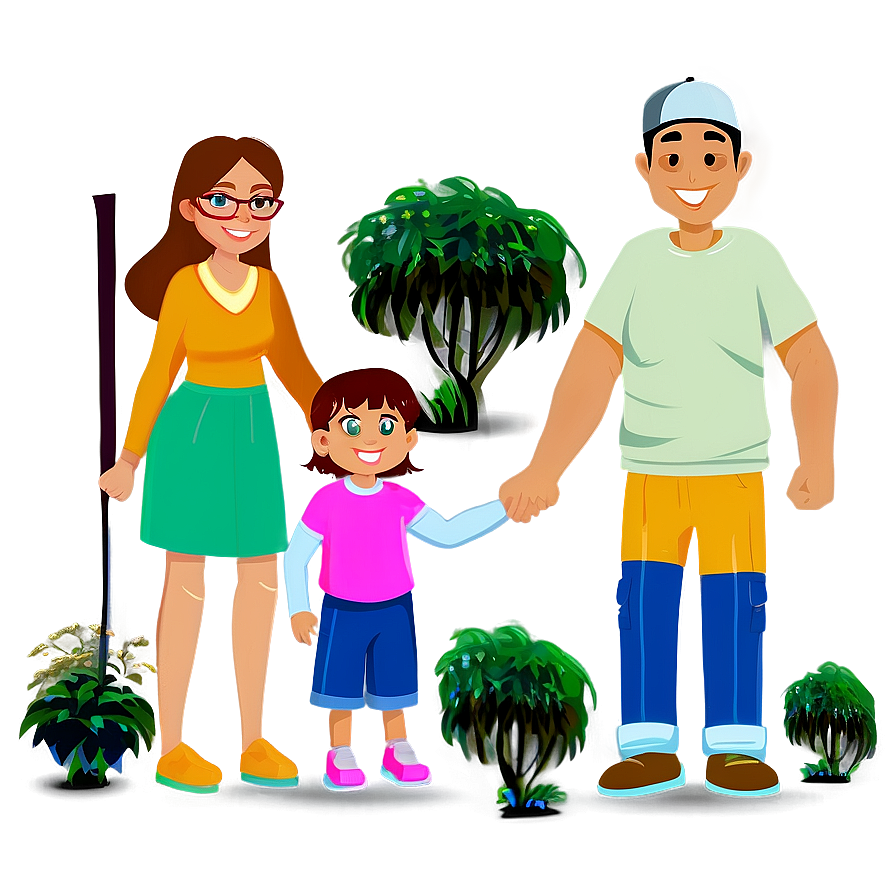 Cartoon Family In Nature Png Yuu PNG Image