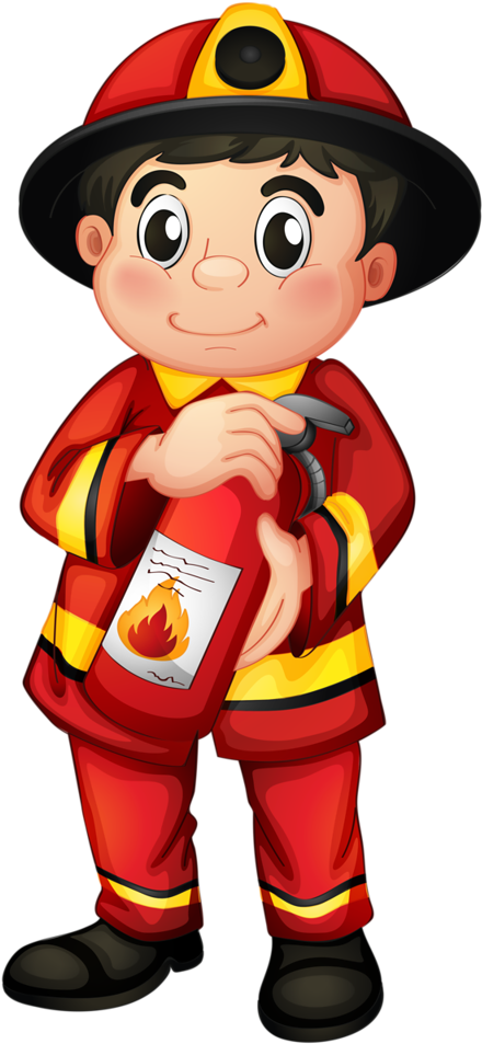 Cartoon Firefighter Holding Extinguisher PNG Image