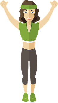 Cartoon Fitness Instructor Celebration PNG Image