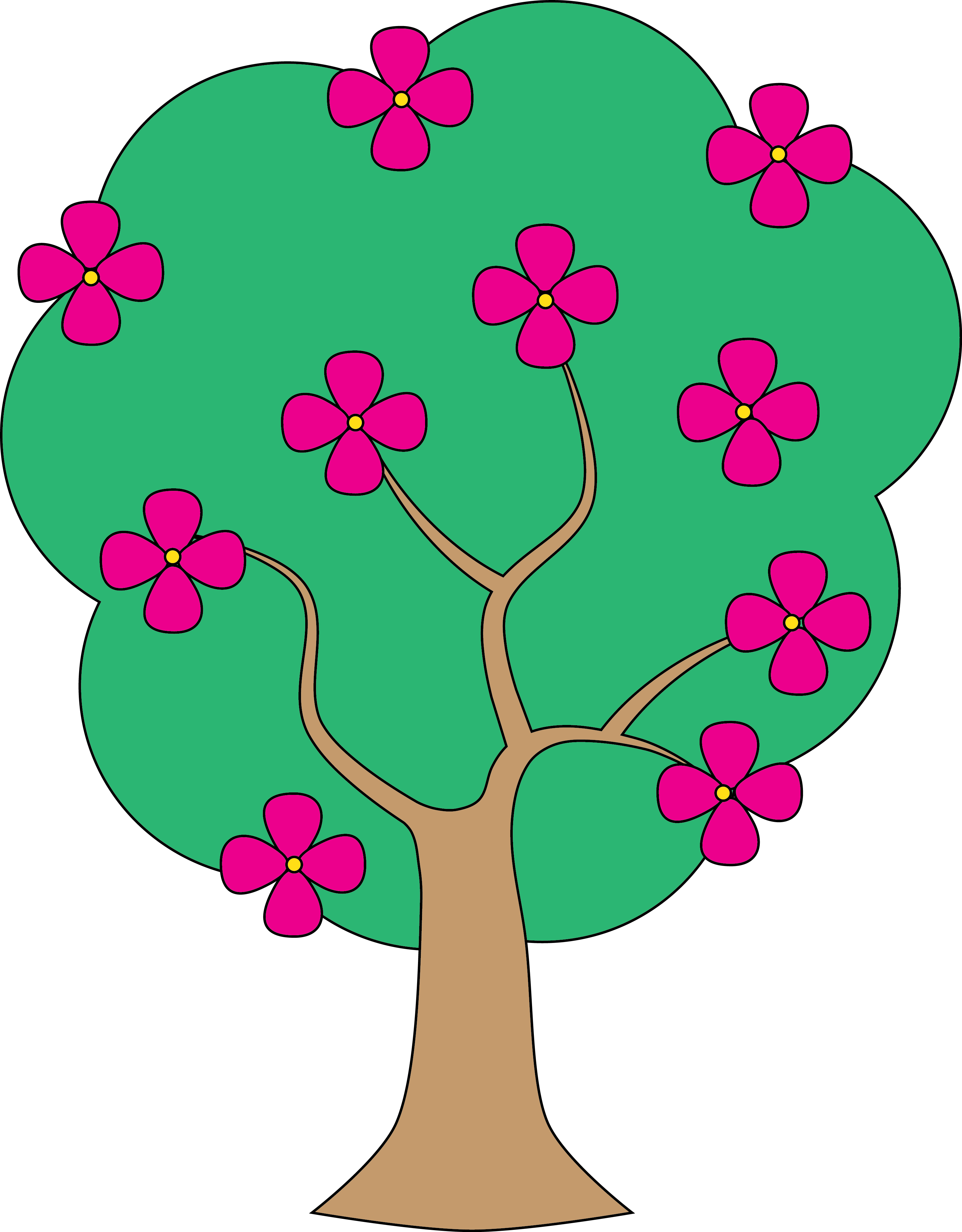 Cartoon Flowering Tree Vector PNG Image