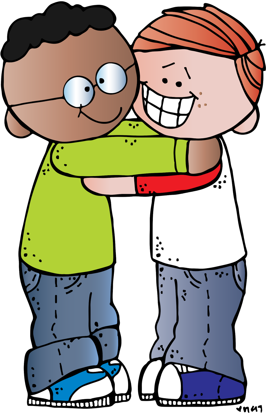 Cartoon Friends Hugging PNG Image