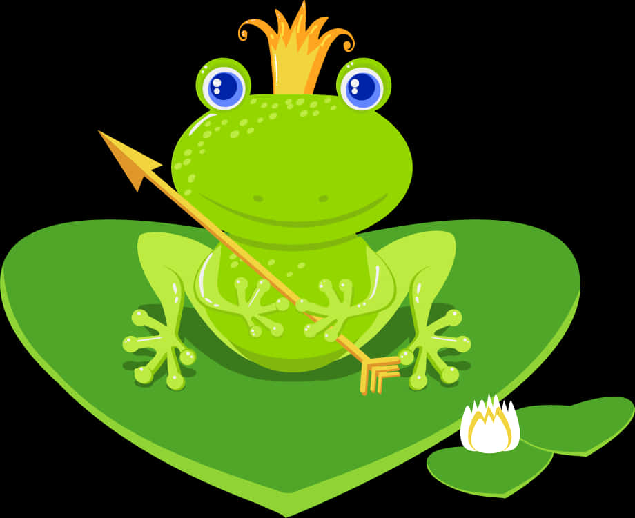 Cartoon Frog Princeon Lily Pad PNG Image