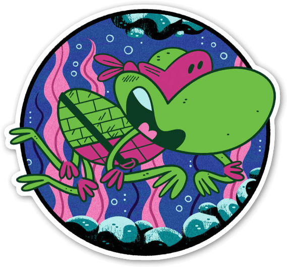 Cartoon Frog Swimming Underwater Sticker PNG Image