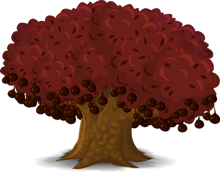 Cartoon Fruit Tree Full Bloom PNG Image