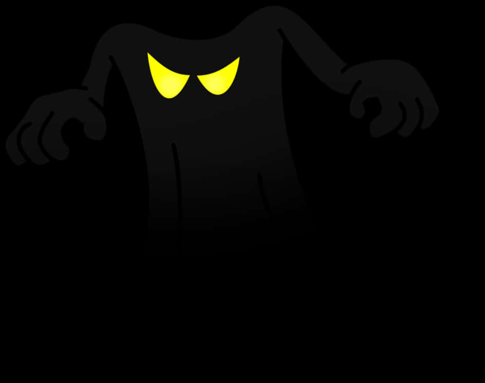 Cartoon Ghost Glowing Eyes Black Background PNG Image