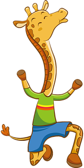 Cartoon Giraffe Dancing Happily PNG Image