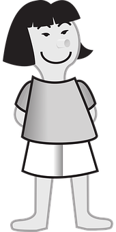 Cartoon Girl Blackand White Vector PNG Image