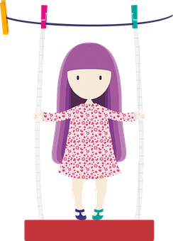 Cartoon Girl Hanging Clothesline PNG Image