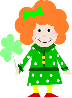 Cartoon Girl Holding Clover PNG Image