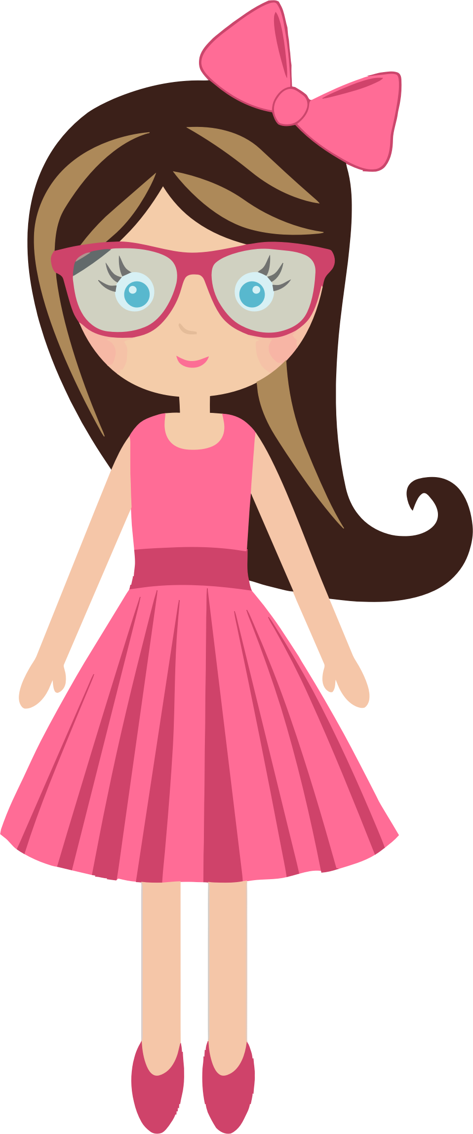 Cartoon Girl Pink Dress Eyeglasses PNG Image