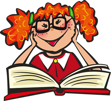 Cartoon Girl Reading Book PNG Image