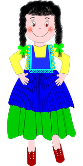 Cartoon Girlin Colorful Dress PNG Image