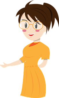 Cartoon Girlin Orange Dress PNG Image