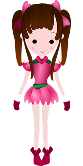 Cartoon Girlin Pink Dress PNG Image