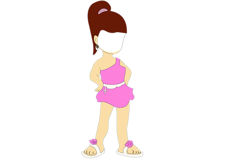 Cartoon Girlin Pink Dress PNG Image