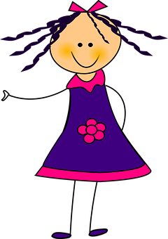 Cartoon Girlin Purple Dress PNG Image