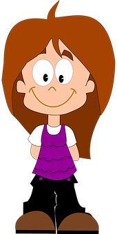 Cartoon Girlin Purple Dress PNG Image