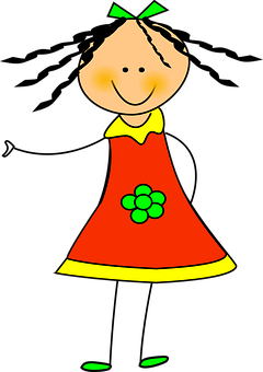 Cartoon Girlin Red Dress PNG Image