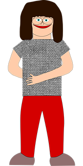 Cartoon Girlin Red Pants PNG Image