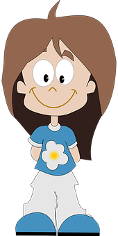 Cartoon Girlwith Flower Shirt PNG Image