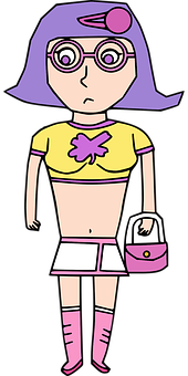 Cartoon Girlwith Purple Hairand Glasses PNG Image